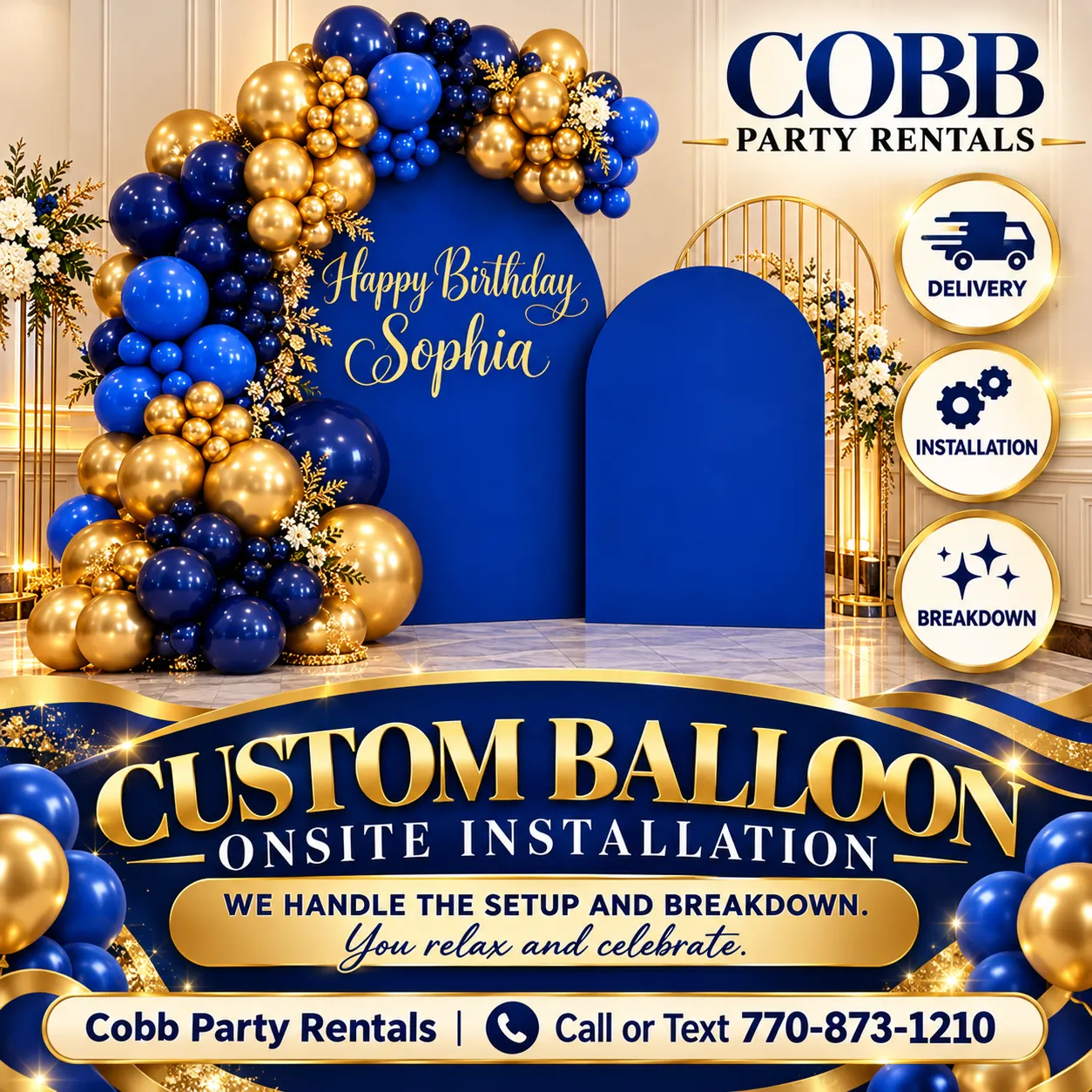 Custom Balloon Garland & Backdrop Installation in Atlanta & Marietta, GA | Cobb Party Rentals (Call or Text to Confirm Availability)