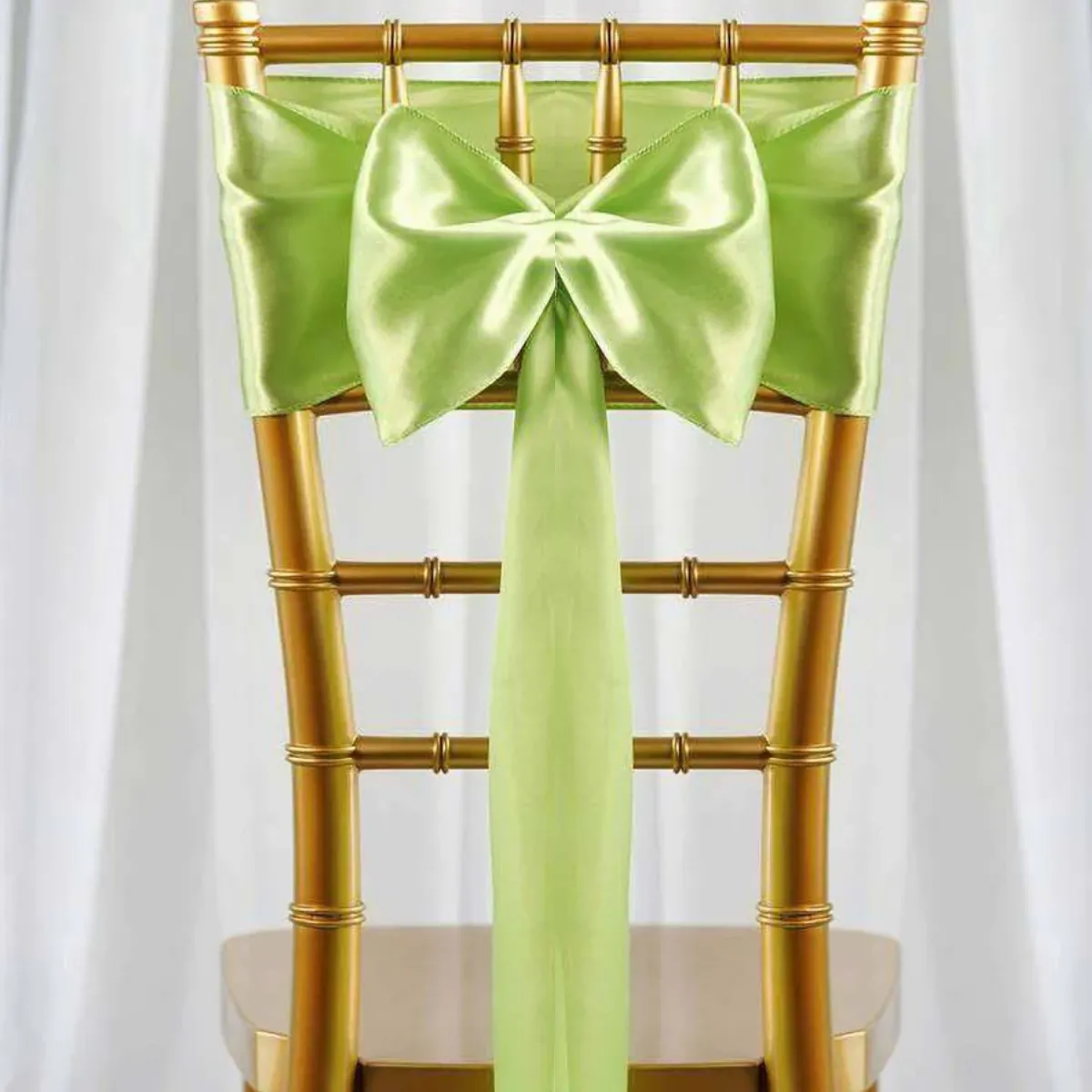 Lime Green Satin Chair Sash Rental for Gold Chiavari Chairs