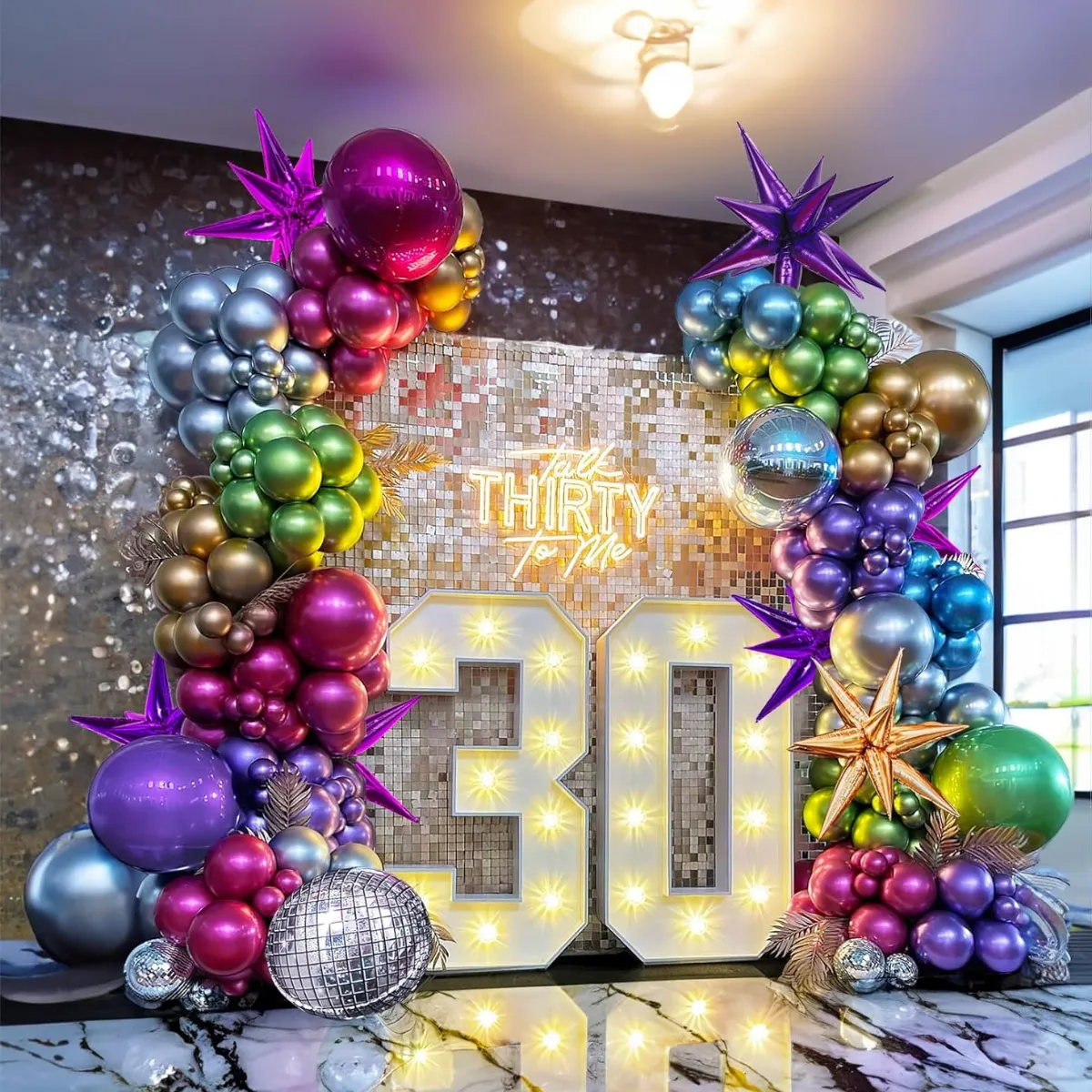 Metallic Pink Purple Gold Green Blue  Premade Grab and Go Balloon Garland Only– Ready-To-Use Balloon Decor for Atlanta Events, Birthdays, Baby Showers & Weddings