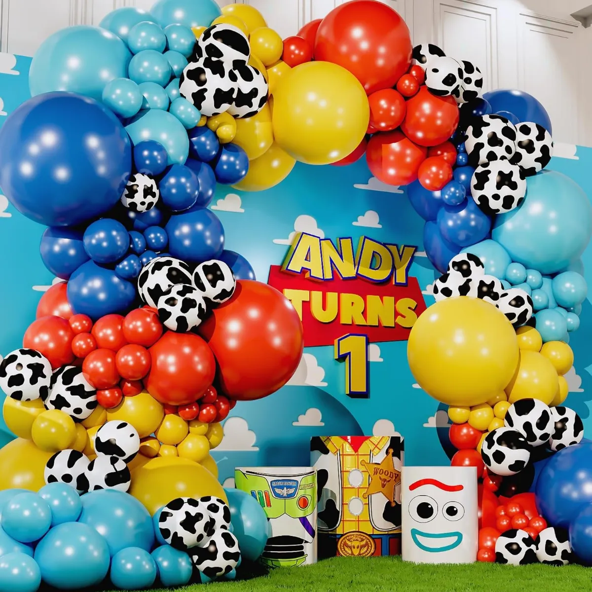 Blue Sky Mustard Yellow Dalmatian Premade Grab and Go Balloon Garland – Ready-To-Use Balloon Decor for Atlanta Events, Birthdays, Baby Showers & Weddings