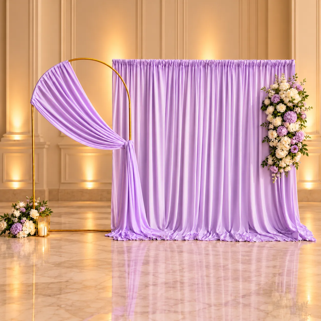 Lavender Drapes and Floral Backdrop Rental in Marietta, GA | Cobb Party Rentals