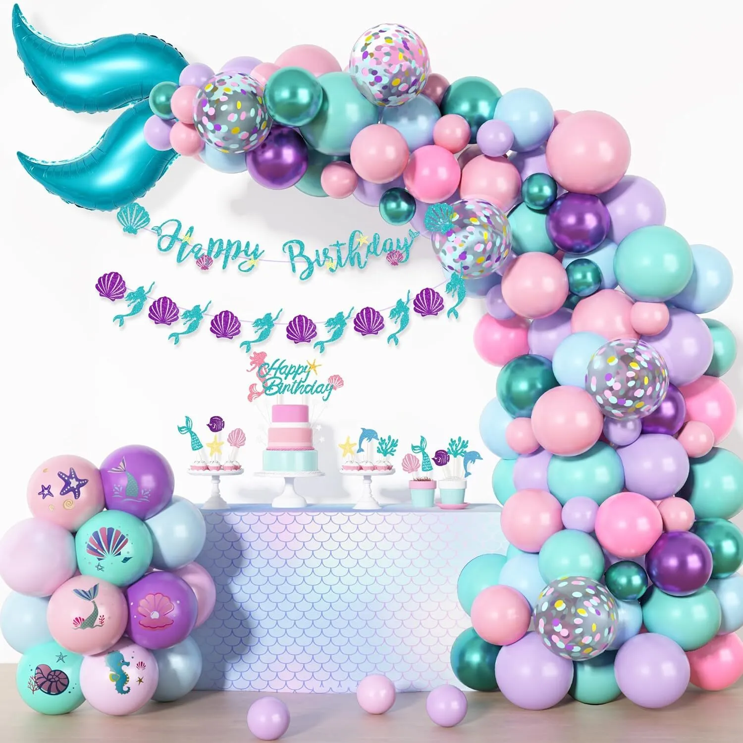 Premade Ready to Hang Grab and Go Balloon Garland Only - Purple Blue Mermaid Tail