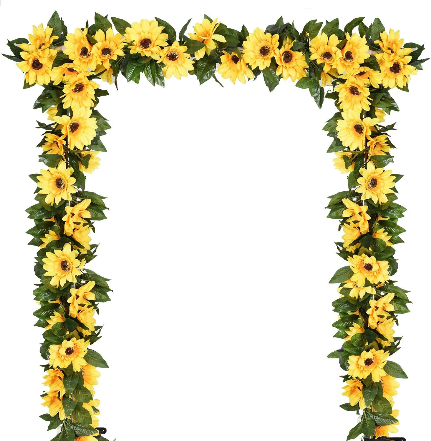 DearHouse 2 Pack Artificial Sunflower Garland Silk Sunflower Vine Artificial Flowers with Green Leaves Wedding Table Decor