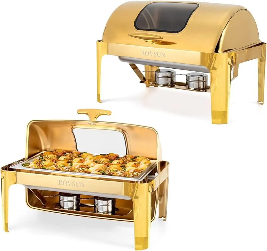 Rent Gold 9QT Roll Top Chaffing Dish Buffet  (Needs Sternos)