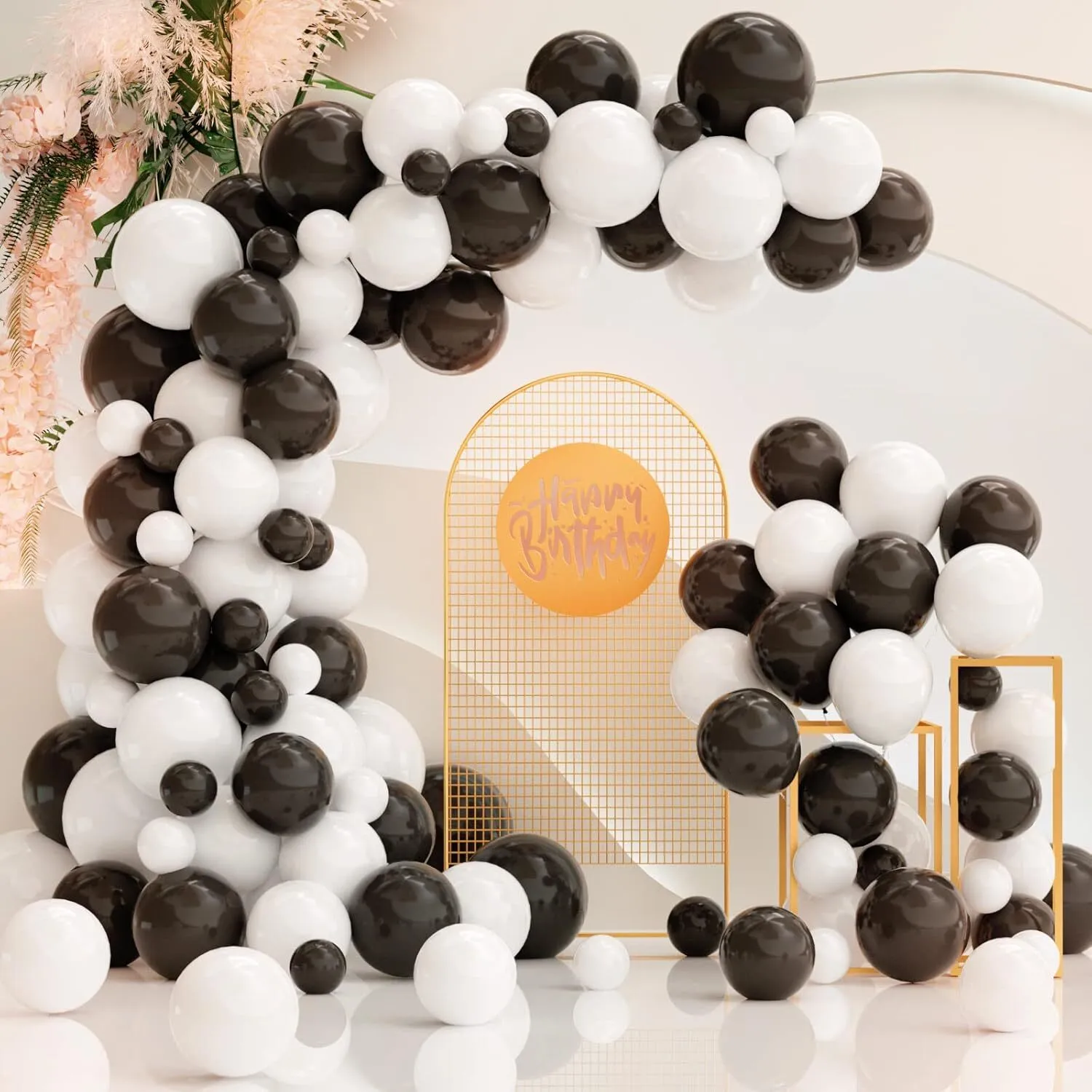 Black and White Mixed Design Premade Grab and Go Balloon Garland – Ready-To-Use Balloon Decor for Atlanta Events, Birthdays, Baby Showers & Weddings