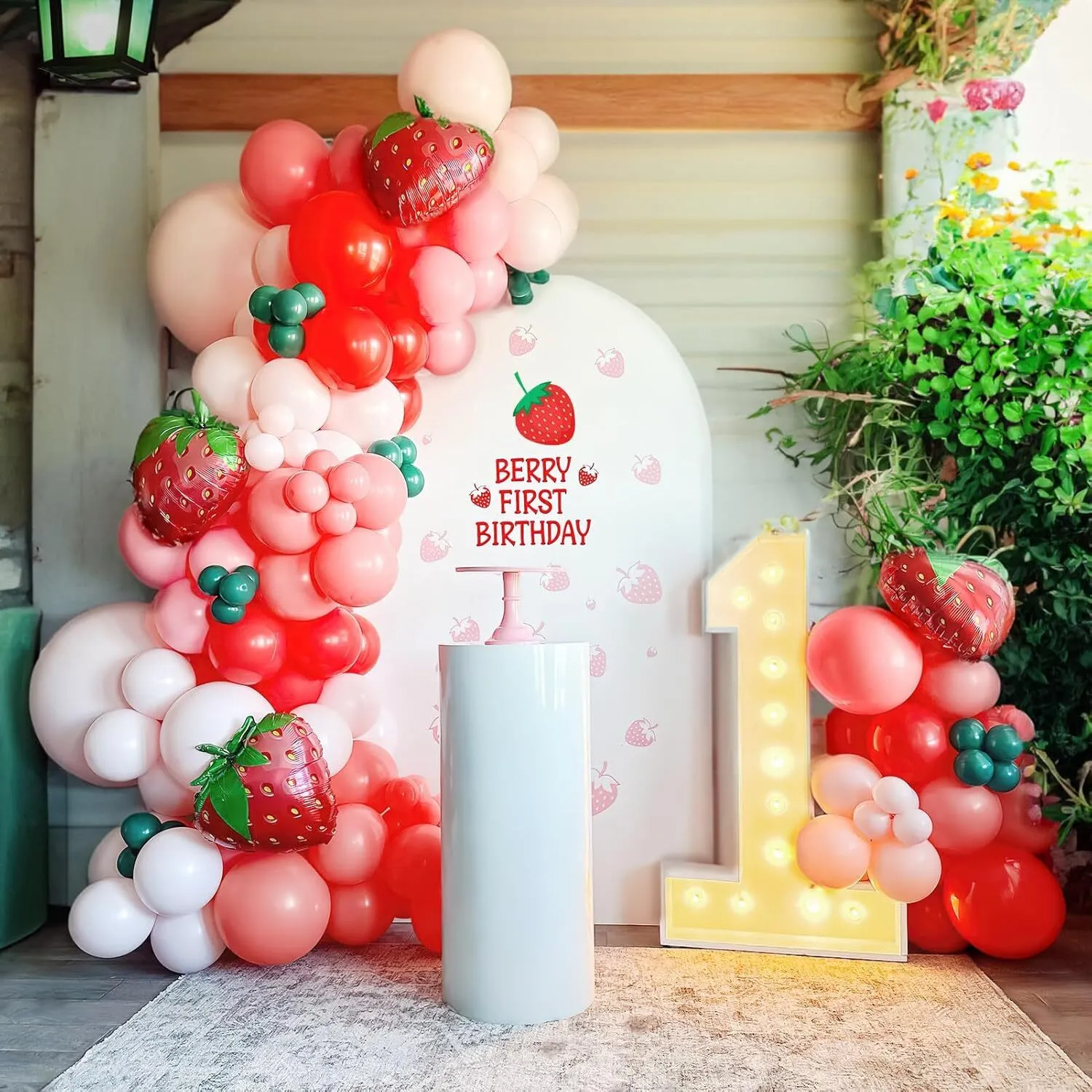 Premade Ready to Hang Grab and Go Balloon Garland Only - Red Pink Green Strawberry