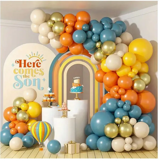 Grab and Go Balloon Garland Only -  Retro Blue Orange Yellow Sand Gold  
