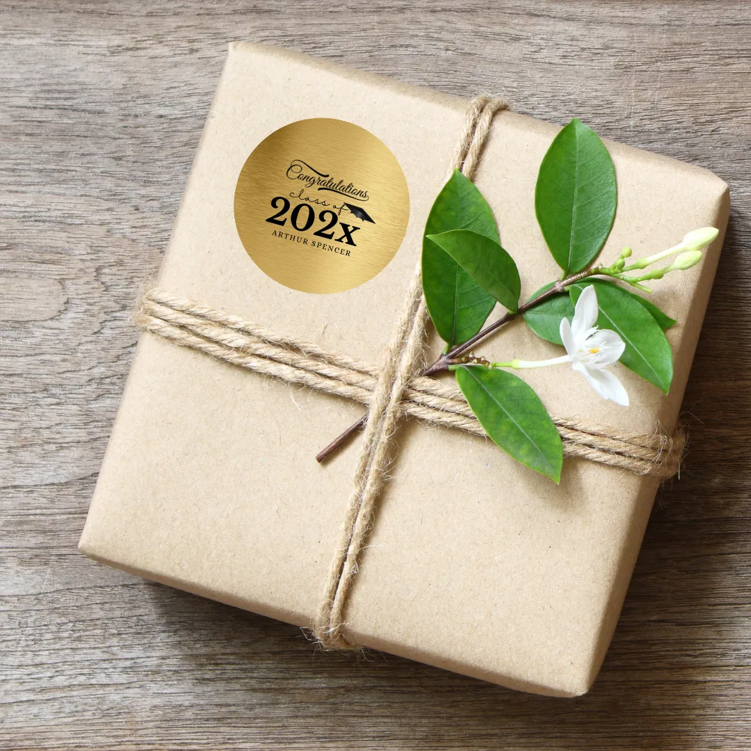 Personalized Current Year Graduation Favor Stickers Gold Foil -60ct 2inch 