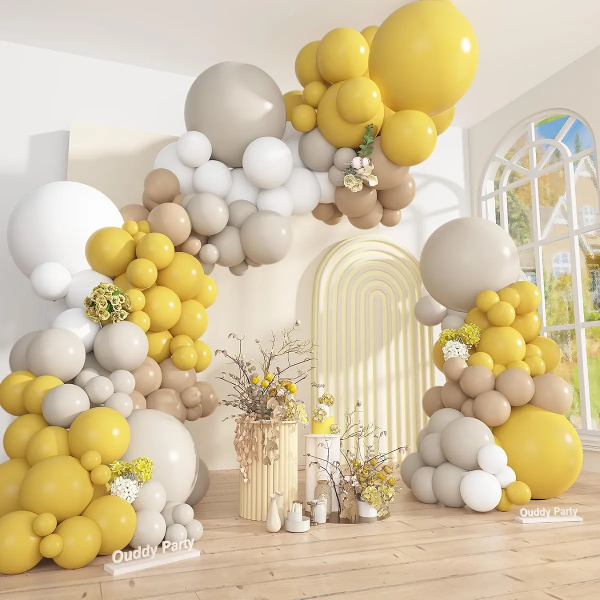 Mustard Yellow Sand White  Premade Grab and Go Balloon Garland Only– Ready-To-Use Balloon Decor for Atlanta Events, Birthdays, Baby Showers & Weddings