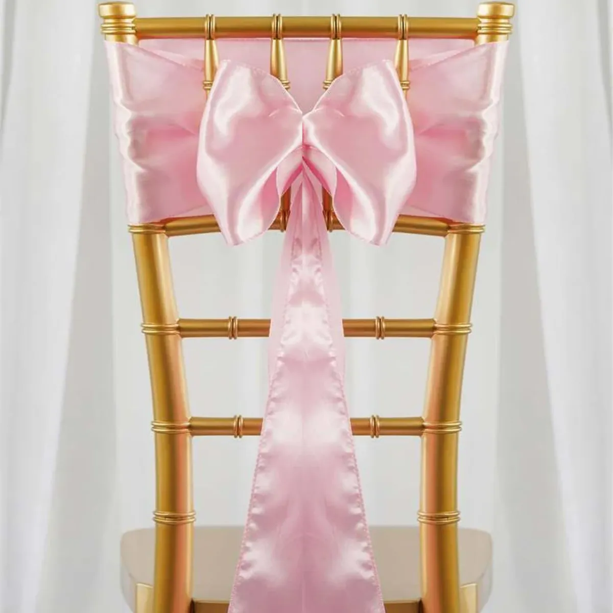 Light Pink Chair Sash Rental for Gold Chiavari Chairs