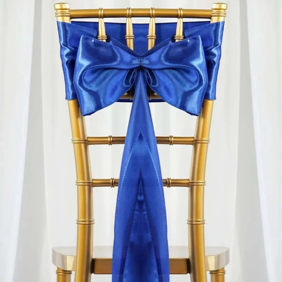 Blue Chair Sash Rental for Gold Chiavari Chairs