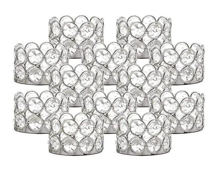 Party Rental - Set of 12 Silver Crystal Tea Light Candle Holders