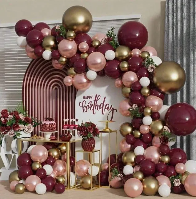 Grab and Go Balloon Garland Only - Burgundy Rose Gold and White 