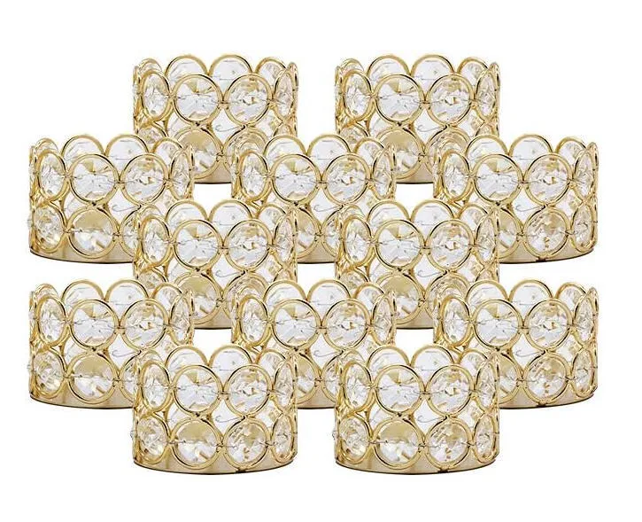 Party Rental - Set of 12 Gold Crystal Tea Light Candle Holders