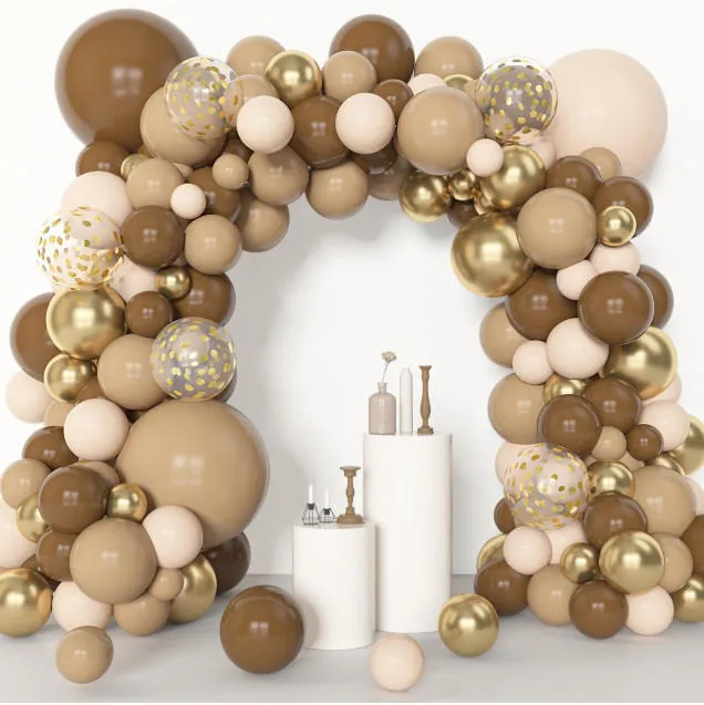 Grab and Go Balloon Garland Only -  Brown Nude Latex Metallic Confetti Gold 