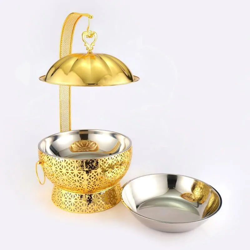 CobbPartyRental Exclusive J-Hook 8Quart Elegant Hanging Gold Food Warmer - Chaffing Dish (Needs Sternos)