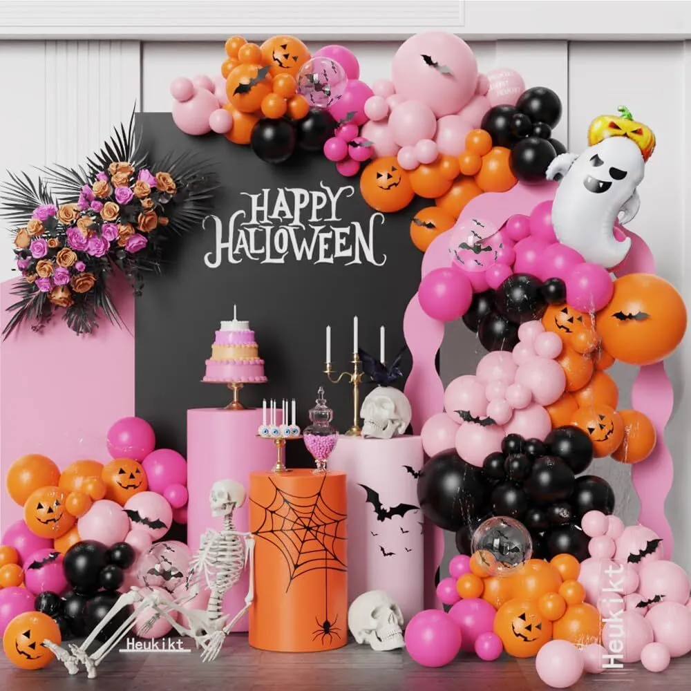 Premade Ready To Use Grab and Go Balloon Garland Only-    Black Orange Pink Blush