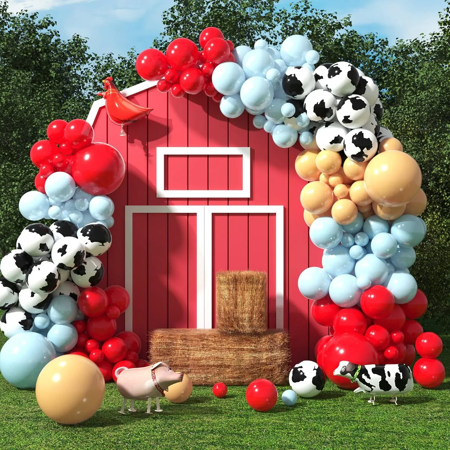 Grab and Go Balloon Garland Only -Red Blue Cowprint Light Brown