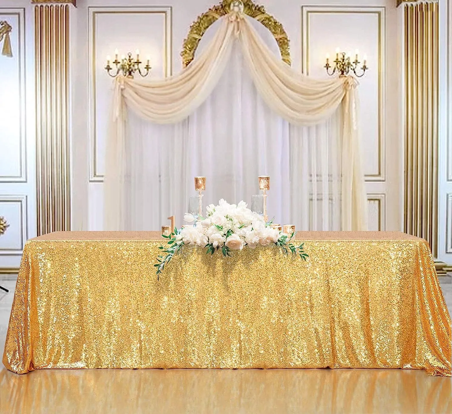 Gold Sequin Tablecloth 90x132inch Rectangle Sequence Party Event Rental Rectangular Table Cover