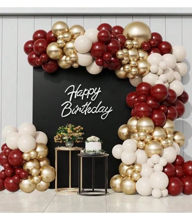 Premade Ready to Hang Grab and Go Balloon Garland Only - Burgundy Gold Sand 