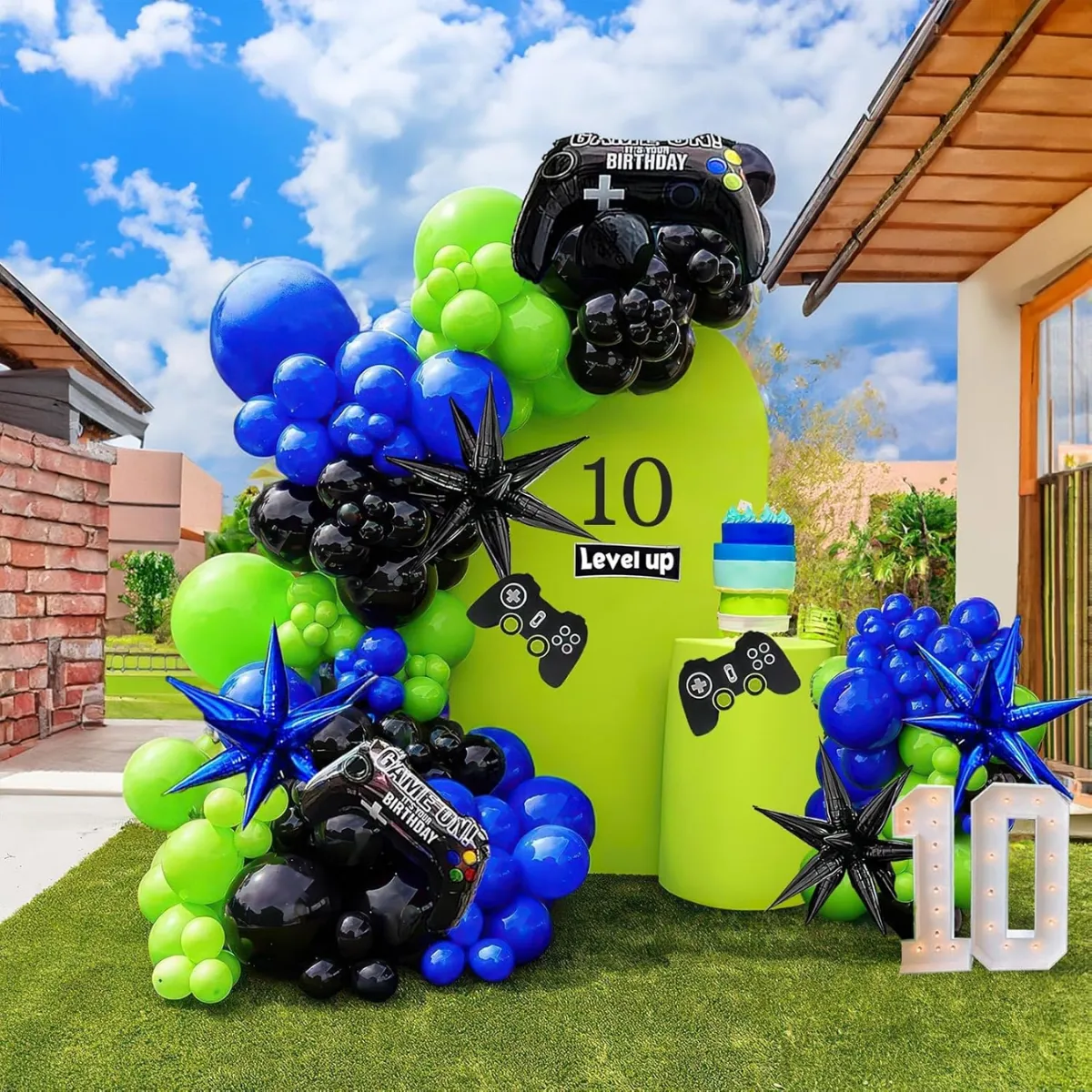 Blue Black Lime  Premade Grab and Go Balloon Garland – Ready-To-Use Balloon Decor for Atlanta Events, Birthdays, Baby Showers & Weddings