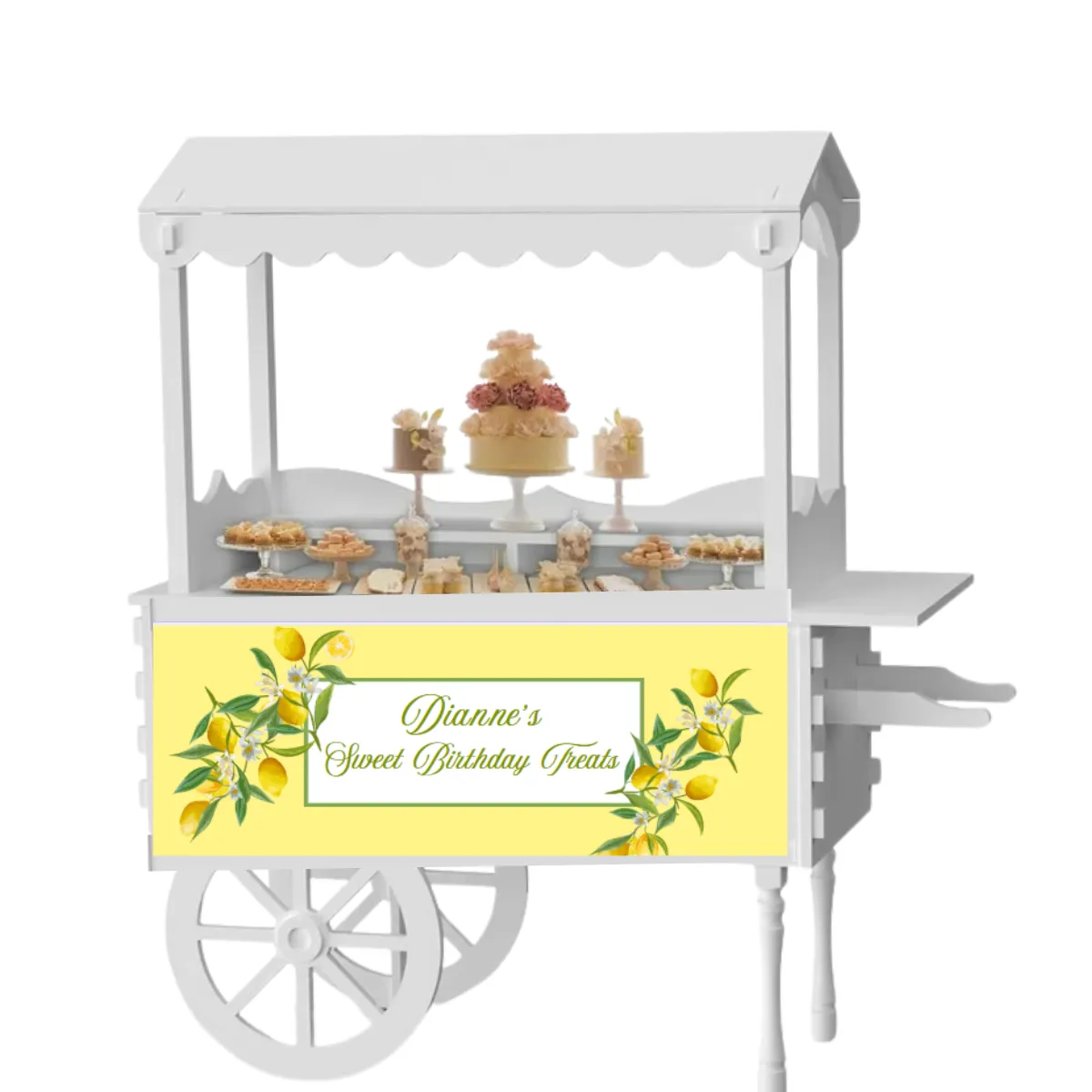 Fresh Lemon Themed Whimsical Party and Event Dessert Candy Vintage Cart Rental