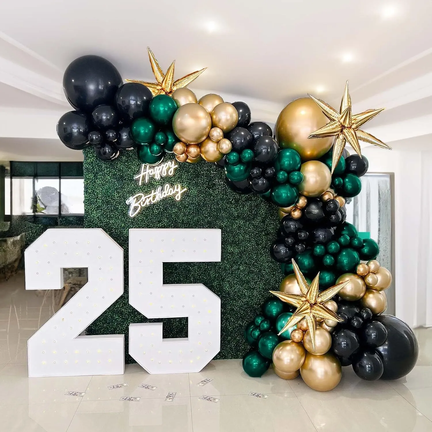Grab and Go Balloon Garland Only - Mettallic Green Black & Gold 