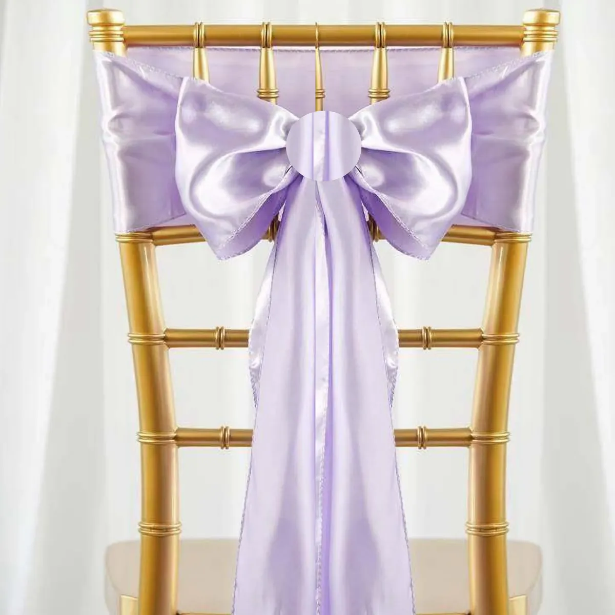 Lavendar Chair Sash Rental for Gold Chiavari Chairs