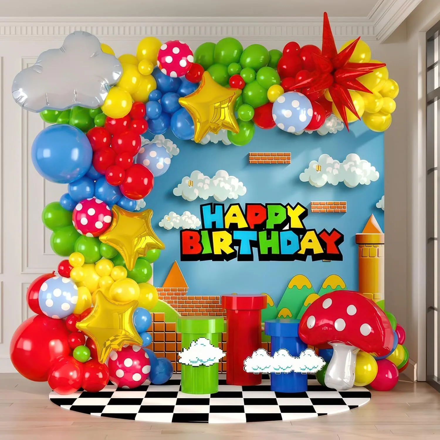 Premade Ready to Hang Grab and Go Balloon Garland Only - Red Blue green Yellow balloon