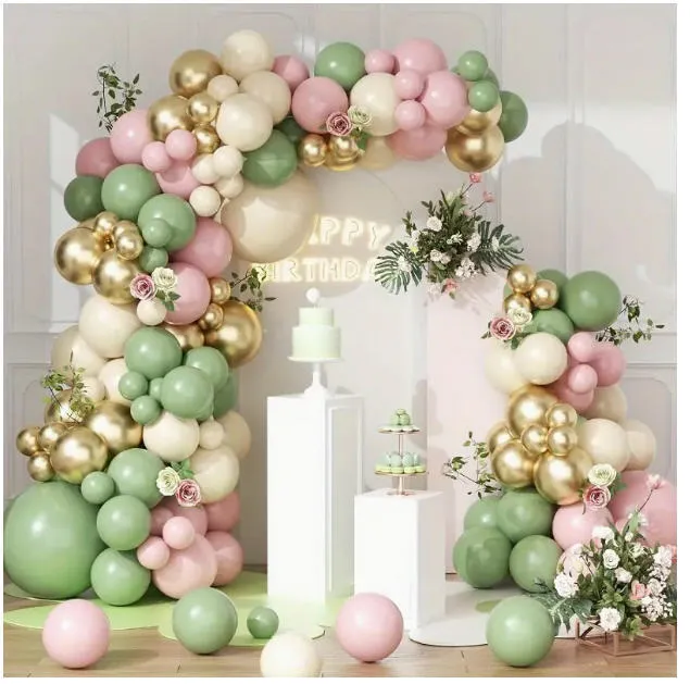 Premade Ready to Hang Grab and Go Balloon Garland Only - Sand Gold Pink Sage