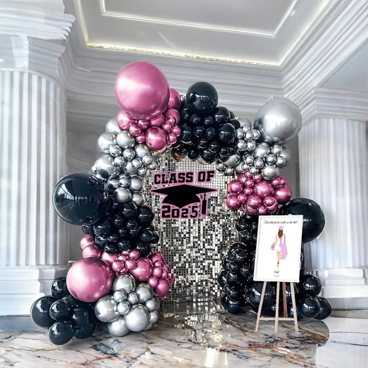 Black Silver Metallic Pink    Premade Grab and Go Balloon Garland Only– Ready-To-Use Balloon Decor for Atlanta Events, Birthdays, Baby Showers & Weddings