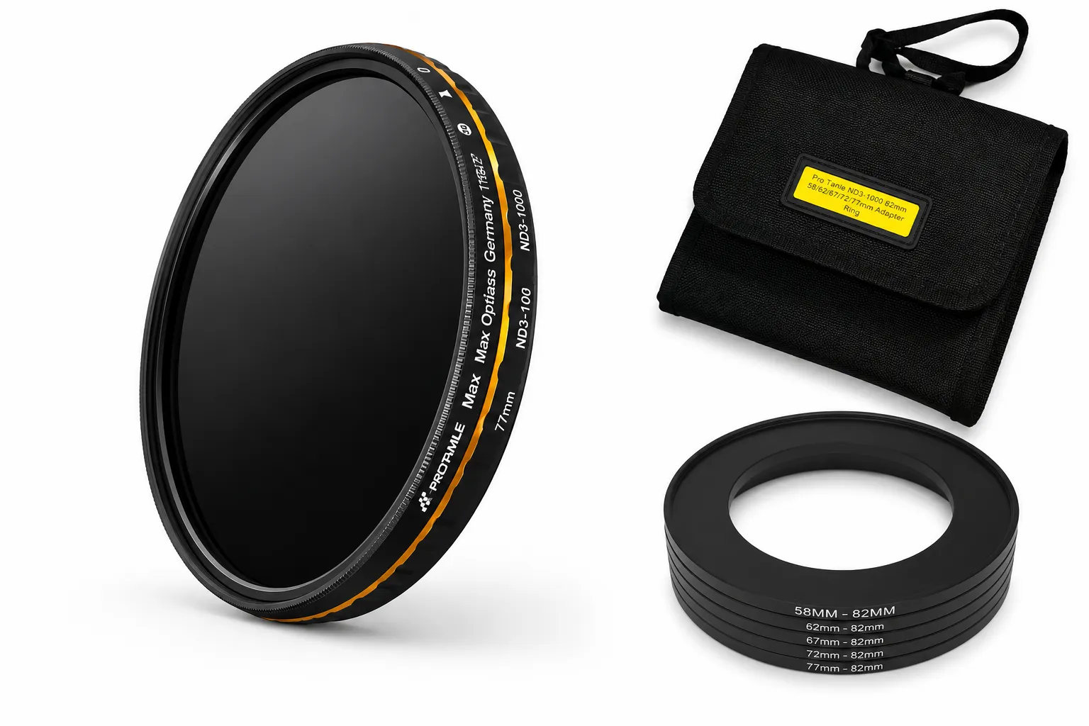 Pro Tanle ND3-1000 82mm (with 58/62/67/72/77mm Adapter Ring)