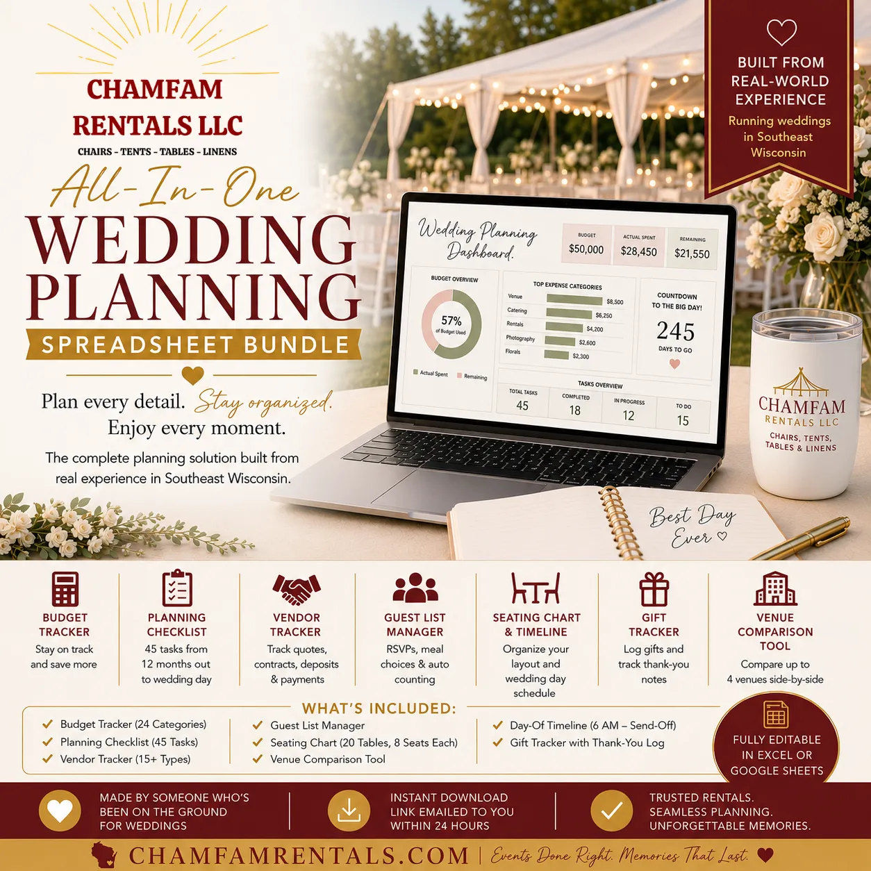 Wedding Planning Bundle — 8 Editable Spreadsheets (Digital DLs)
