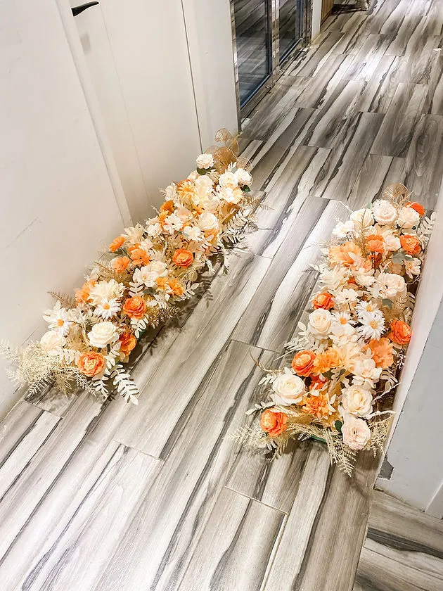 鮮橙米白絲花地花串