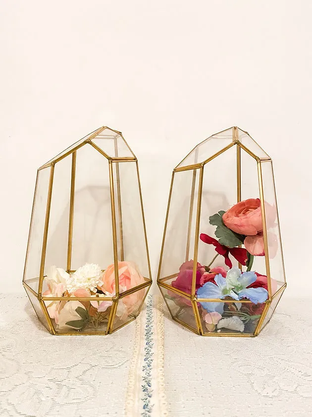 黃銅不規則玻璃盒一對