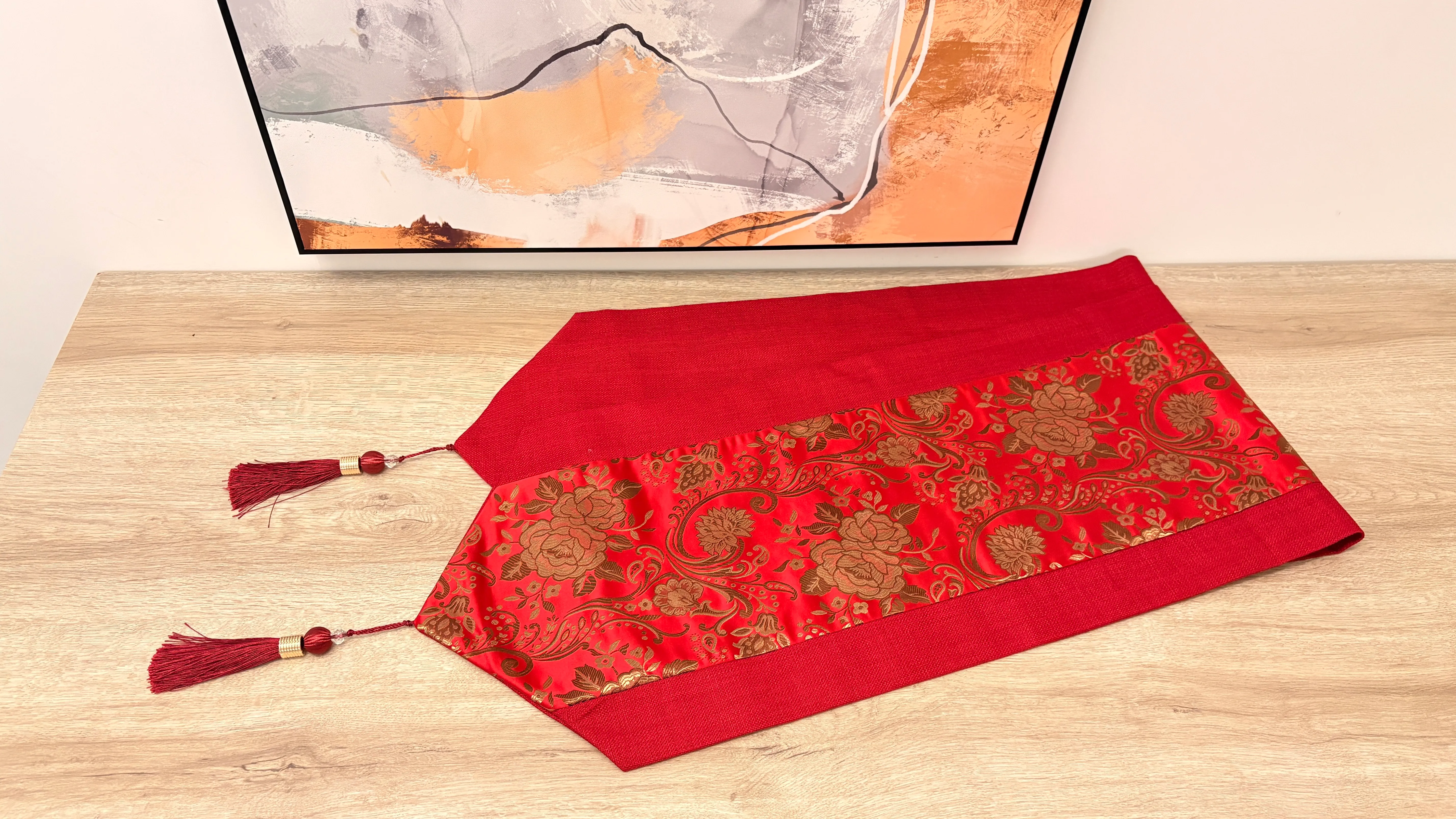 中式佈置紅長枱布