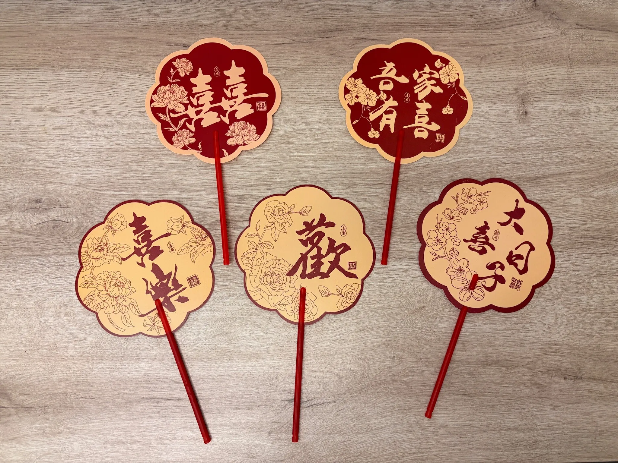 中式紅扇道具 (一組5把)