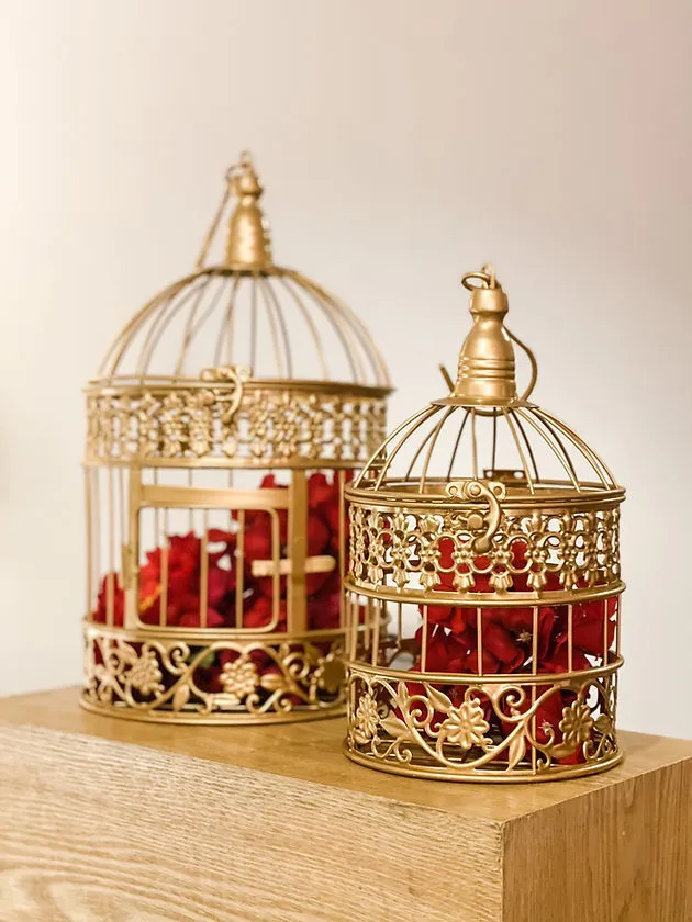 金銅鳥籠一對