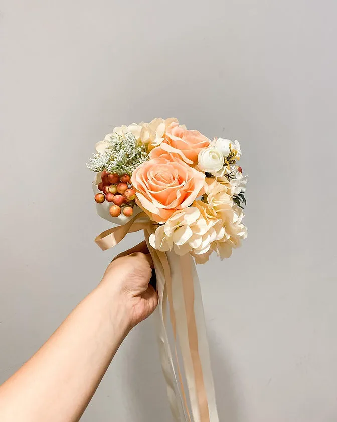 粉橙白繡球花絲帶椅花 (10)