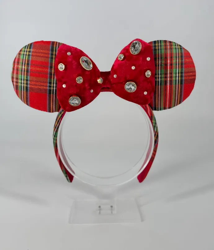 Red Plaid Holiday Ear Headband