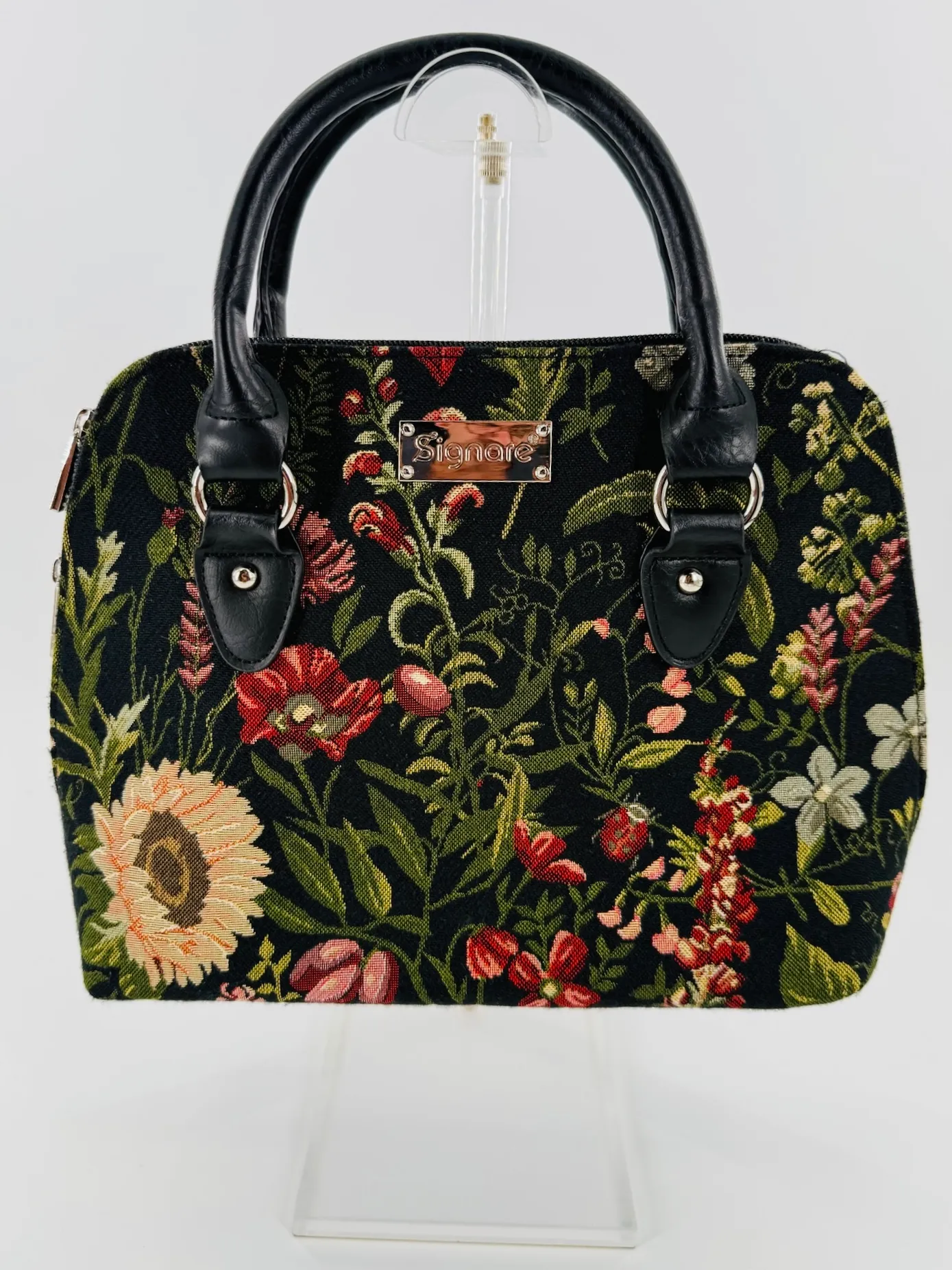 Signare Tapestry Duffle Bag Overnight Bags Weekend Bag for Women in Morning Garden Black Design