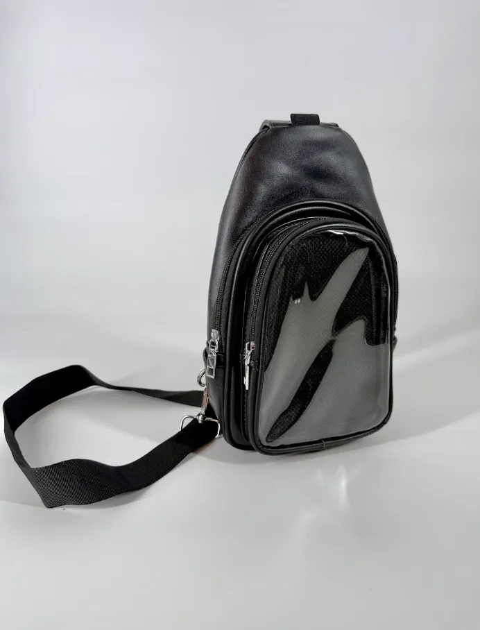 Black Crossbody Bag with Clear Front Pouch