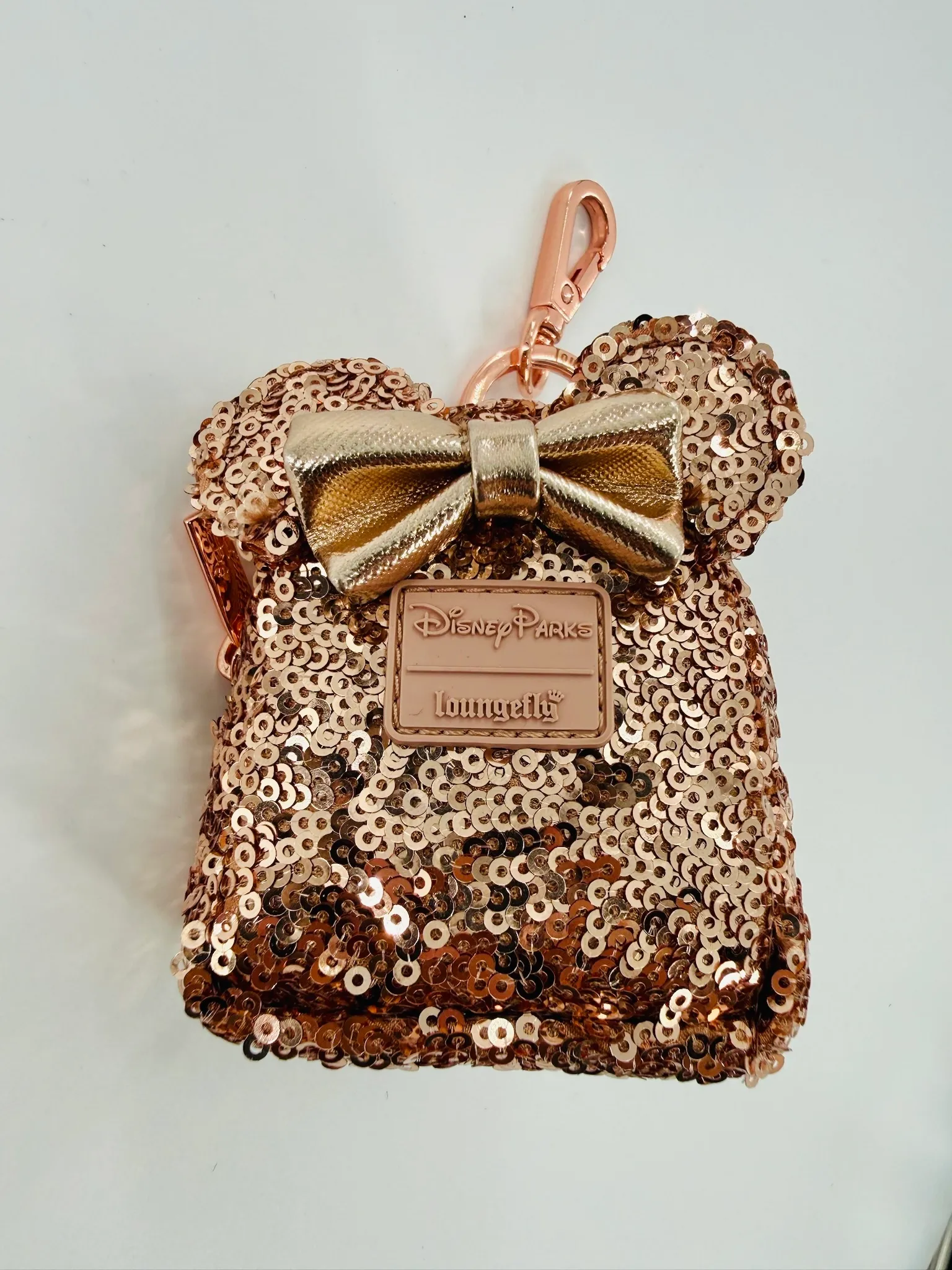 Loungefly Minnie Ear Rose Gold Sequin Mini Backpack Bag Charm