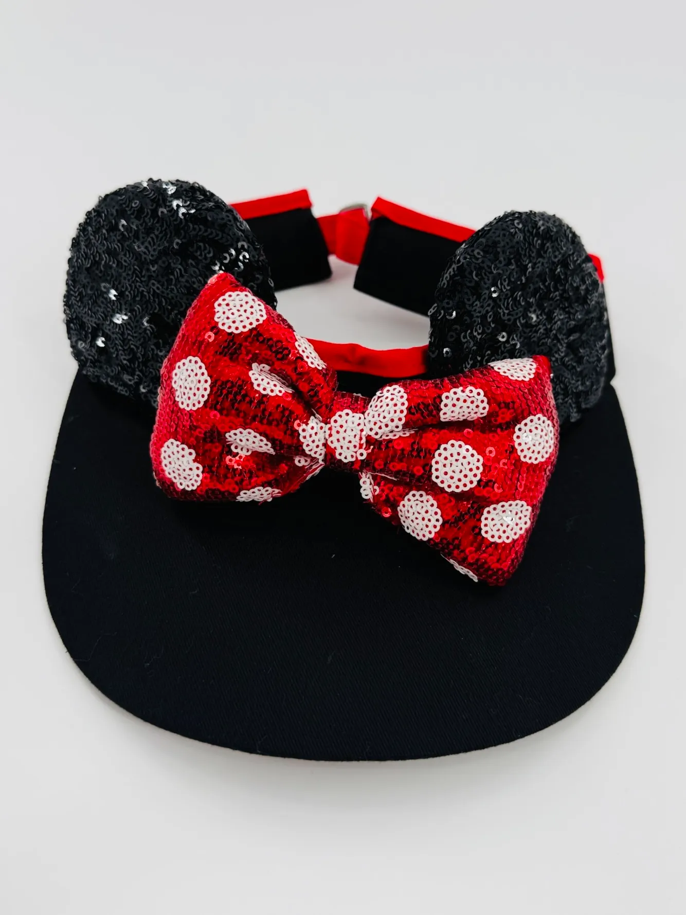 Disney Parks Minnie Mouse Sequin Ears Adjustable Strap Women's Visor Size Adult