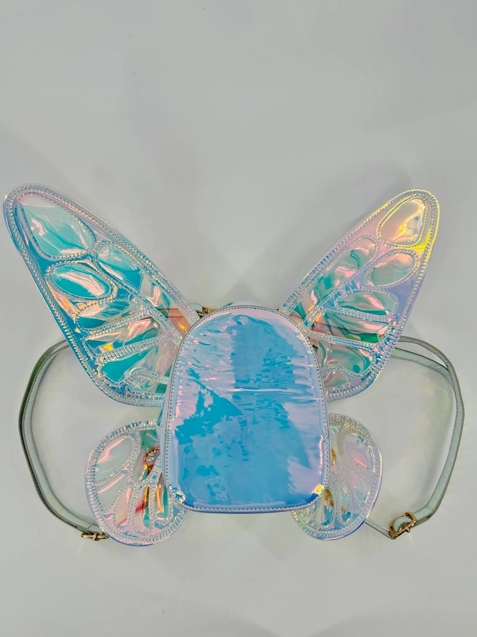 Women’s Laser Holographic Backpack Butterfly Angel Wings Casual Daypack Shoulder Bag (Laser Light Blue)