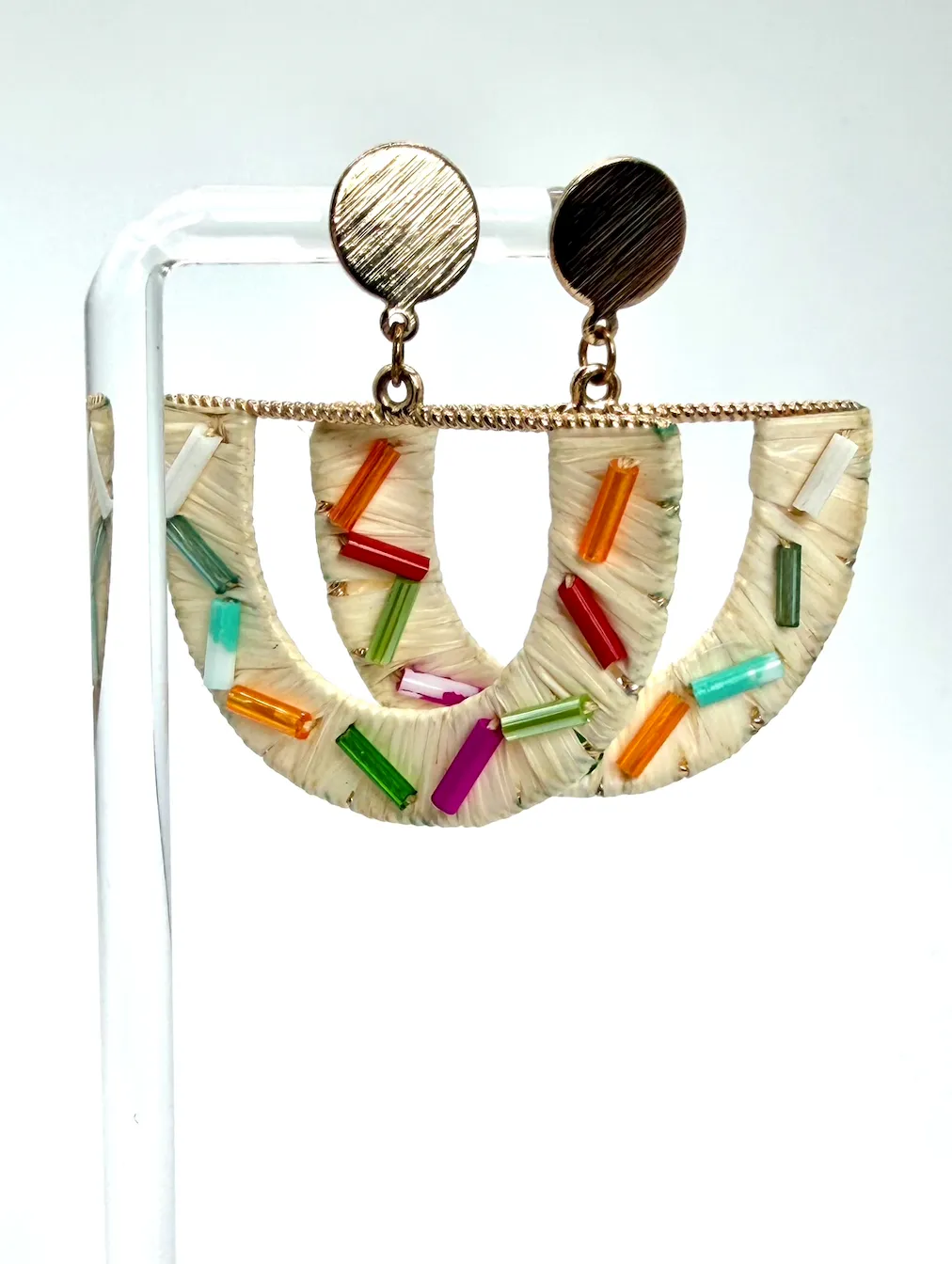 Multi Color Raffia Dangle Earrings