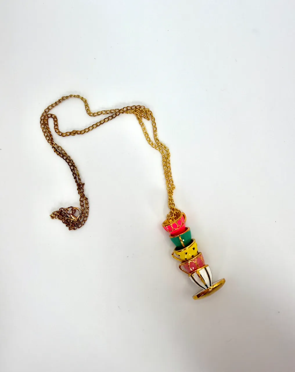 Stacked Enamel Teacup Necklace