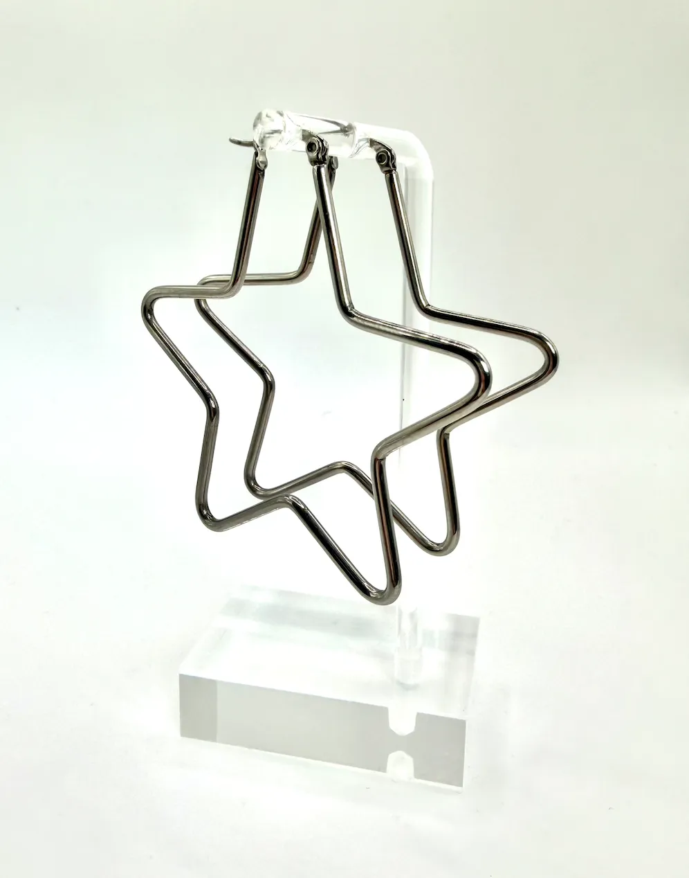 Silver Star Shaped Hoop Earrings 