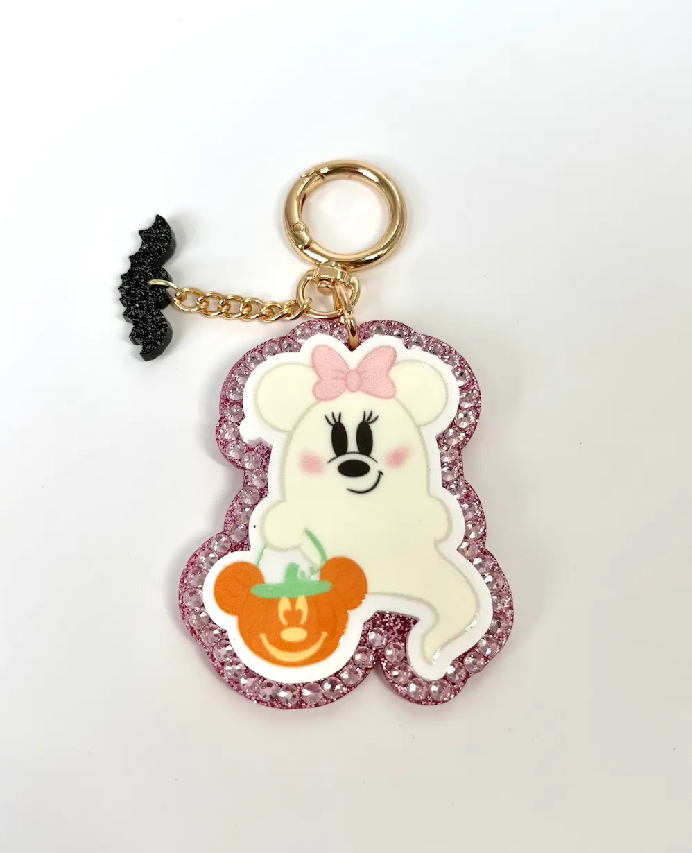Minnie Ghost Halloween Crystal Bag Charm - Aden + Louise