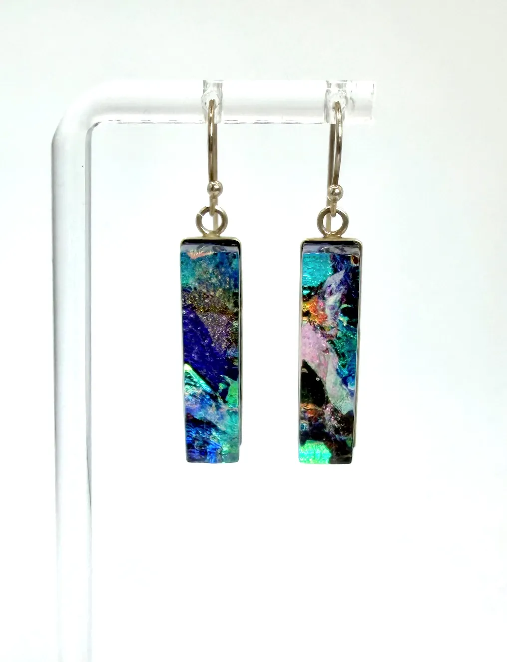 Rectangular Dichroic Glass Drop Earrings